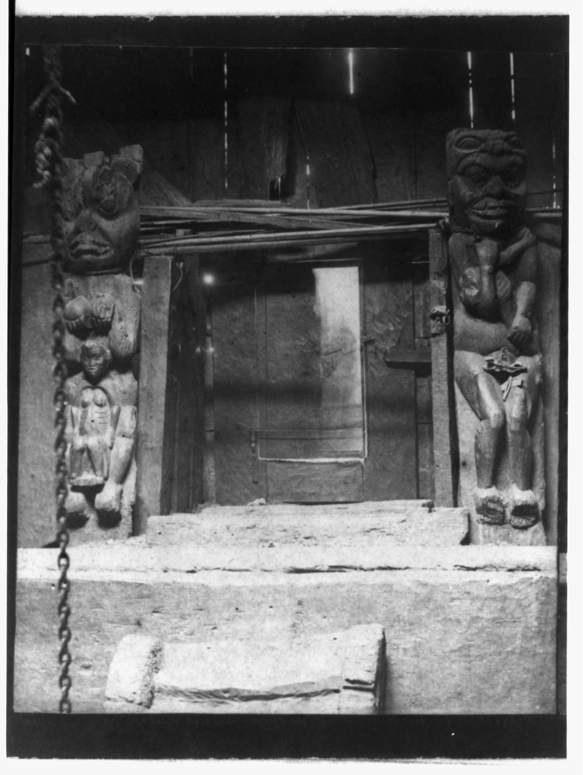 Carved doorpost in Alaska, c1881. — historic photograph