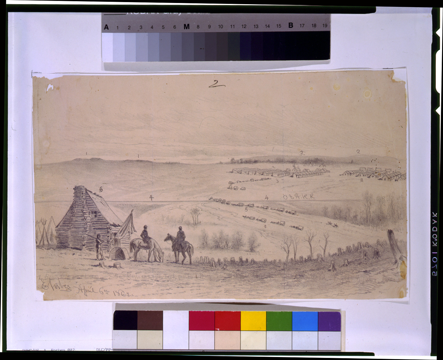 The plains of Manassas, looking towards the Bull Run Mountains, from Gen. T.F. Meagher's headquarters / E. Forbes., 1862 April 6. — historic drawing