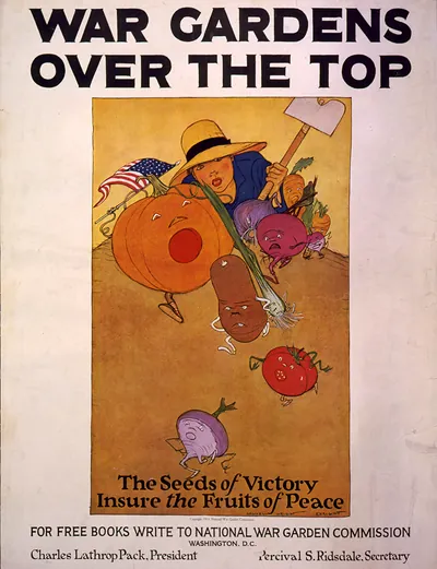 War Gardens Over the Top, WWI propaganda poster