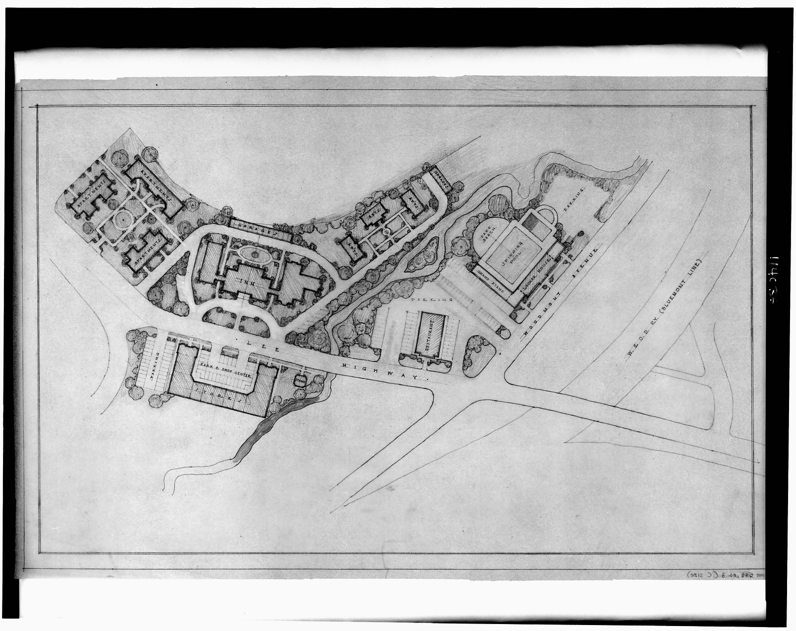 [Four-family apartment houses for Frank Lyon, Lyon Village, Arlington, Virginia. Site plan], and Engineering (ADE) Drawings" (http://www.loc.gov/rr/print/res/103_ade.html)." — historic drawing