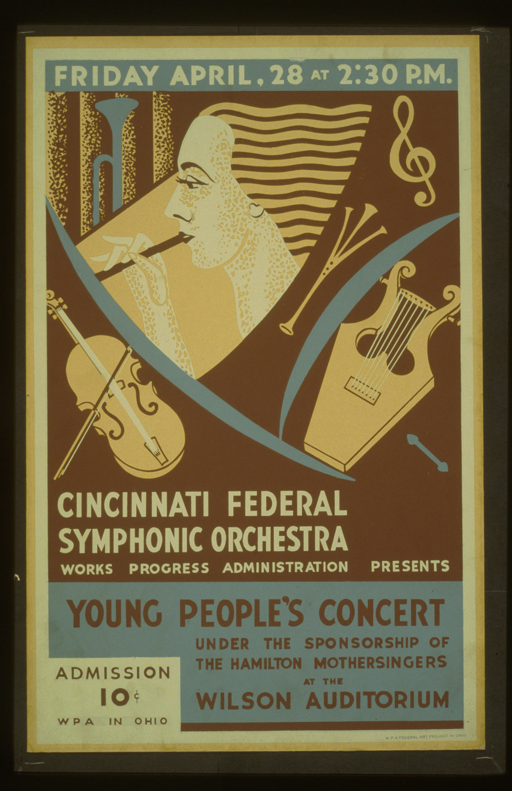 Cincinnati Federal Symphonic Orchestra Works Progress Administration presents young p, 1939 — vintage poster