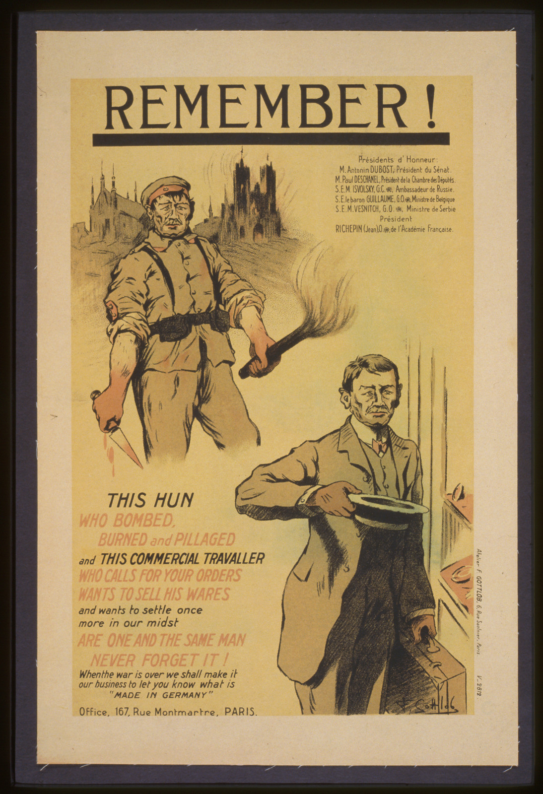 Remember! This Hun and this commercial traveller poster, 1919 — vintage poster