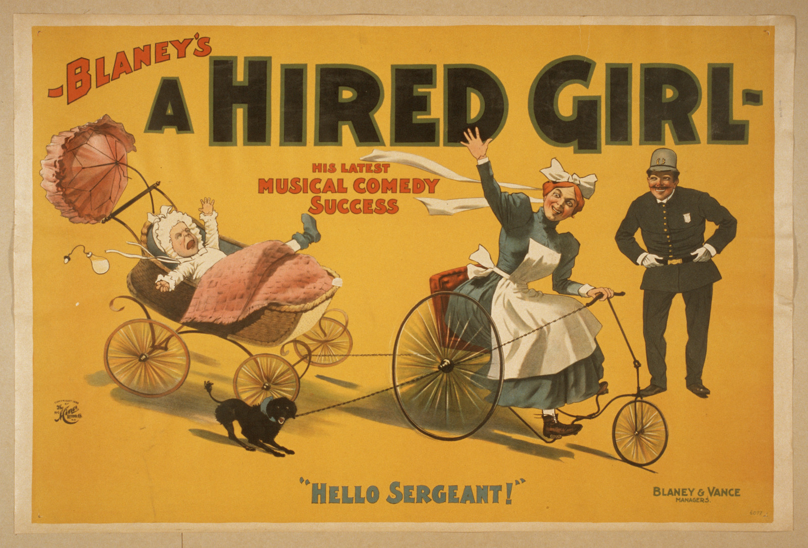 Blaney's A Hired Girl musical comedy theatre poster — vintage poster