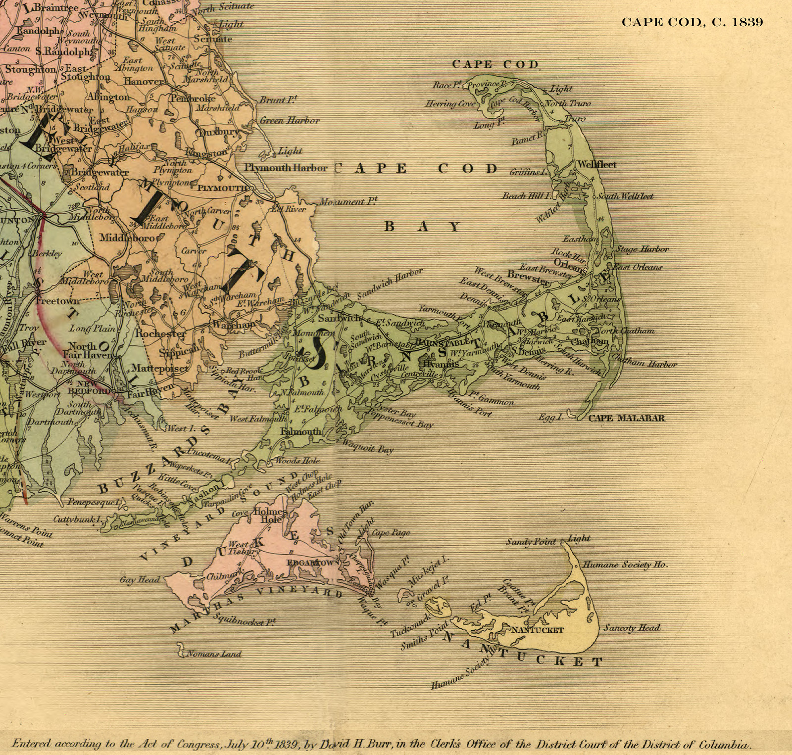 Cape Cod, Massachusetts, 1839, 1839 — antique map