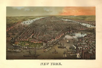 New York bird's-eye panoramic view lithograph