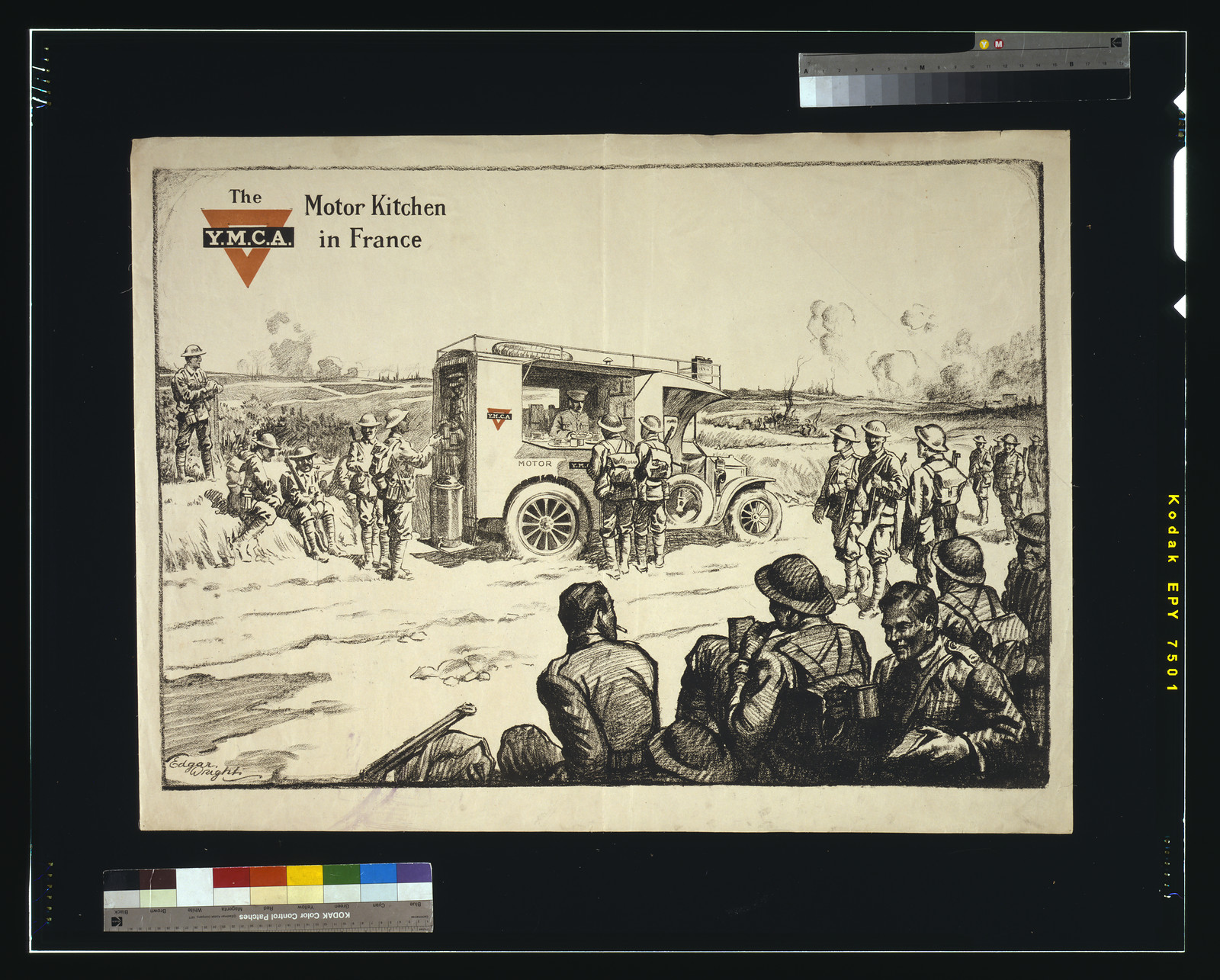 The Y.M.C.A. motor kitchen in France / Edgar Wright., 1915 — vintage poster