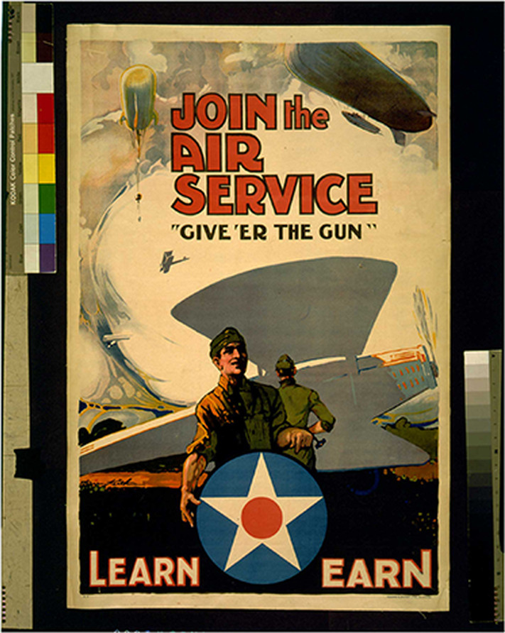 Join the the Air Service--Give er the gun / Warren Keith., 1919 — vintage poster