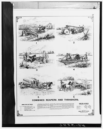 Combined Reapers and Threshers, page of six illustrations