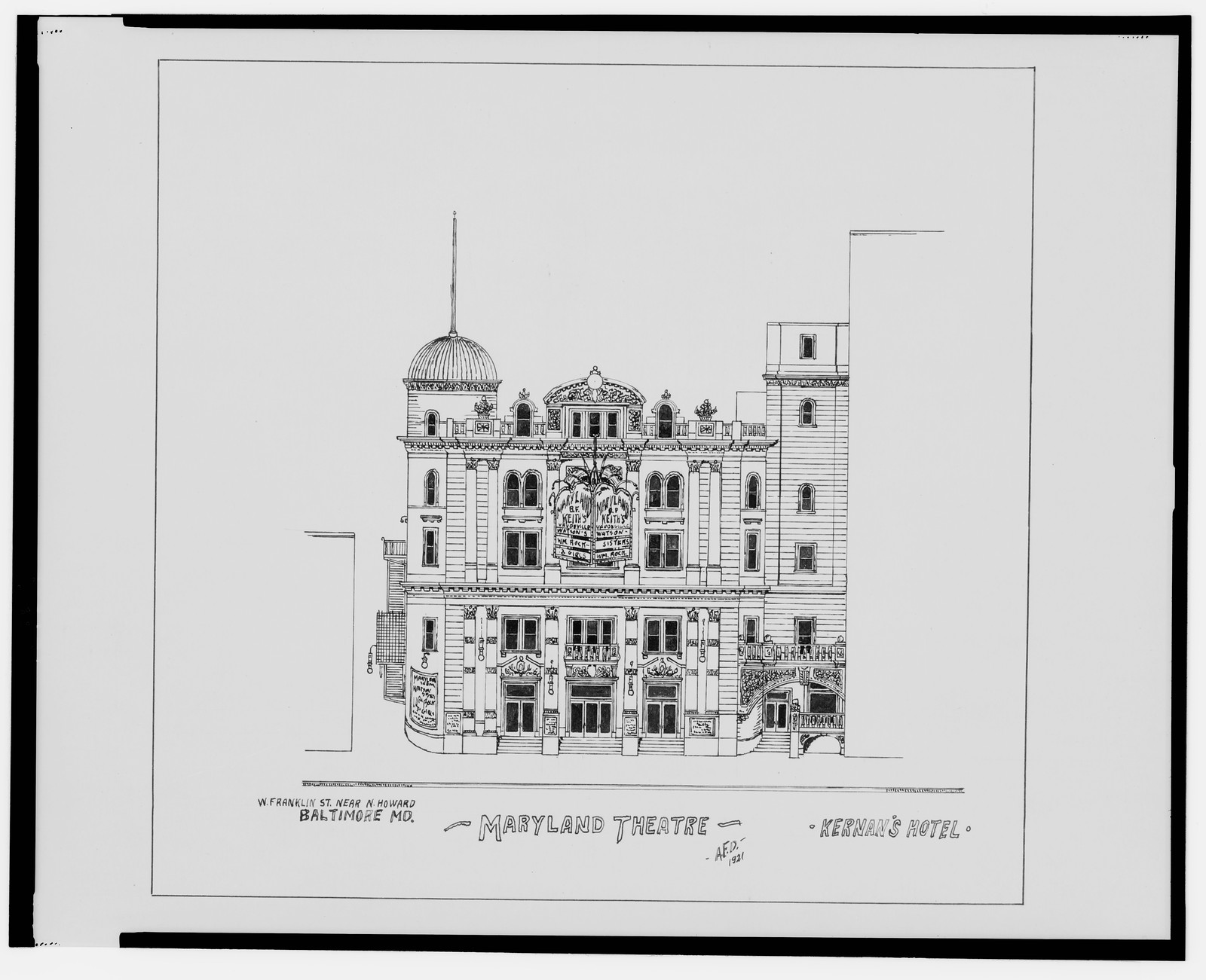 [Maryland Theatre, W. Franklin St. near N. Howard St., Baltimore, Maryland] / AFD 1921., And Engineering (ADE) Drawings — vintage poster