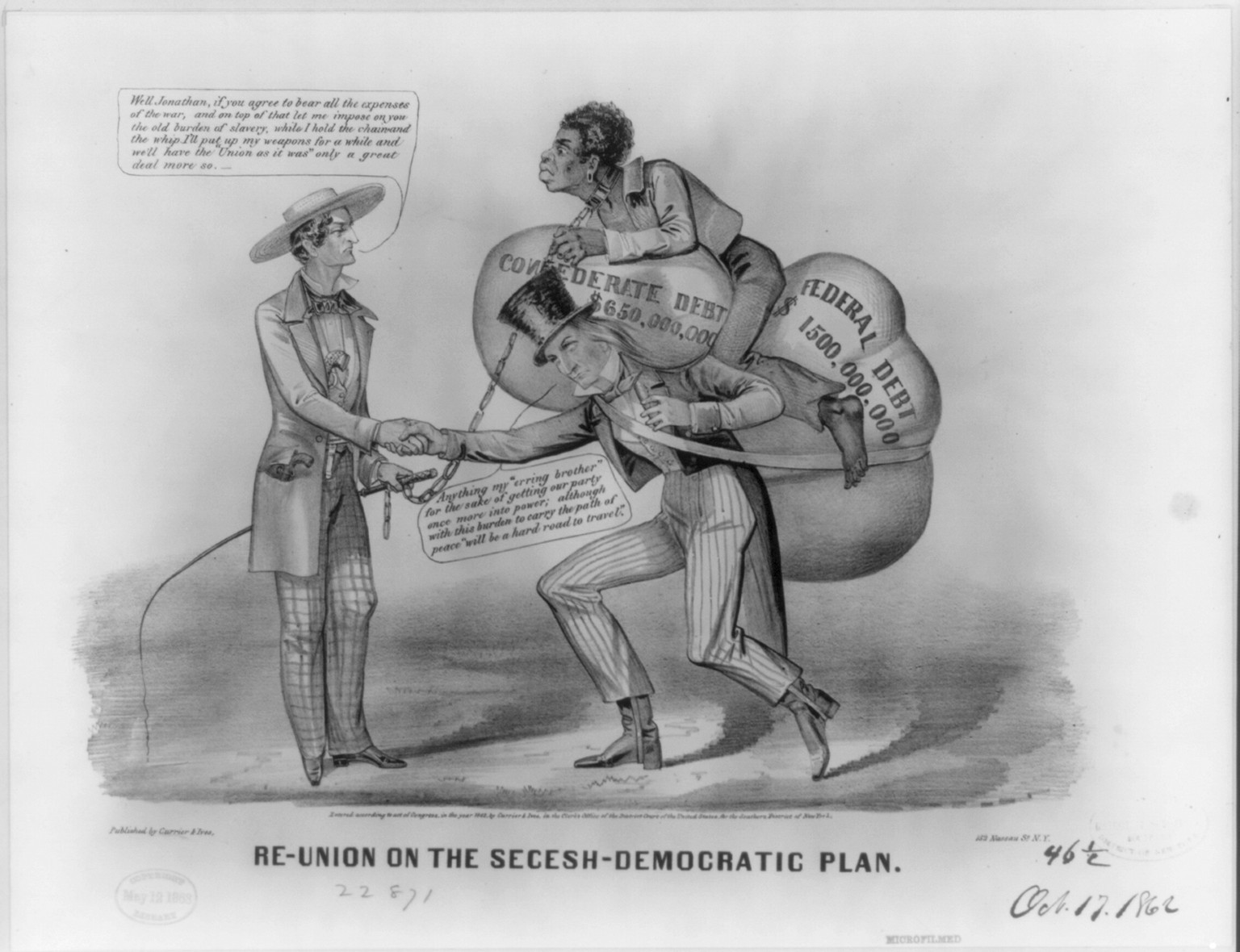 Re-union on the Secesh-Democratic plan, New York : Published by Currier & Ives, c1862. — antique lithograph