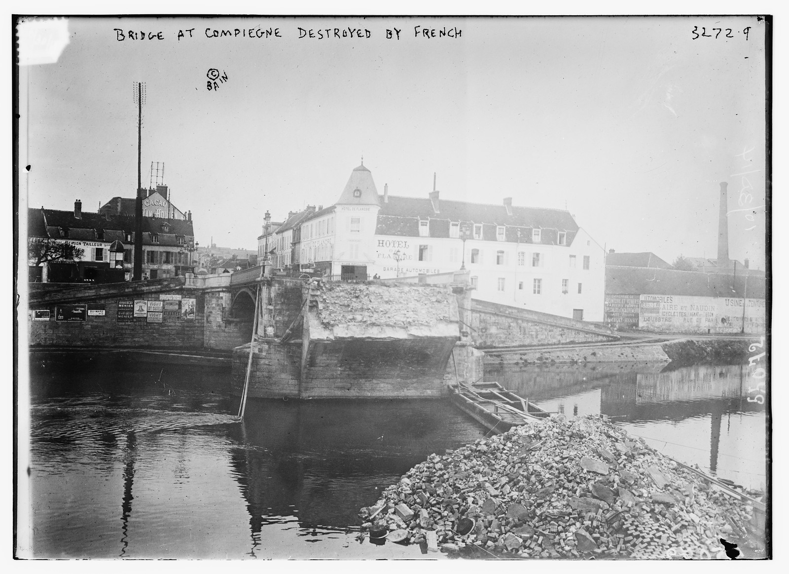 Bridge at Compiegne destroyed by Fr., n/a — historic photograph