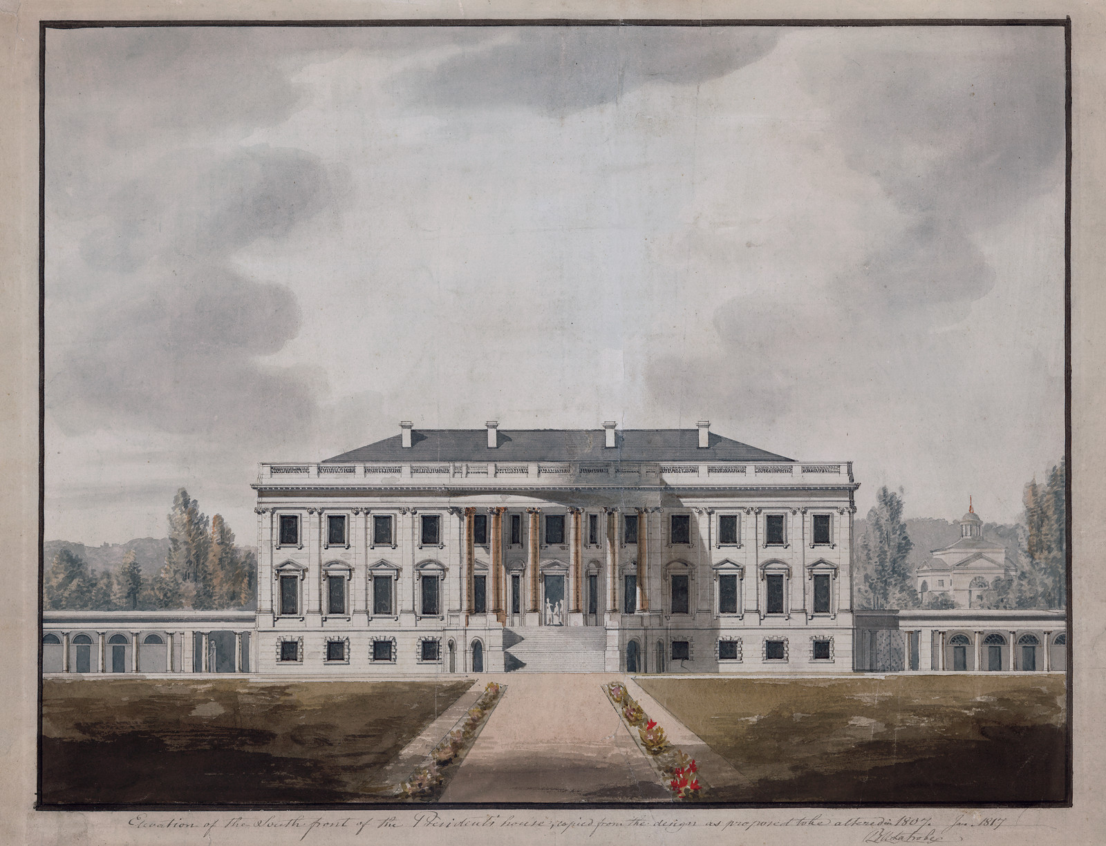 Elevation of the south front of the President's house., 1817 Jan. — historic drawing