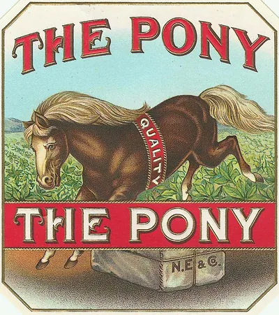 The Pony cigar box label with horse