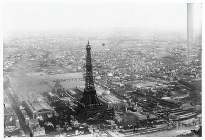 [Aerial view of Paris, France, from balloon, showing the Eiffel Tower in center foreground, taken during the Paris Exposition of 1889]