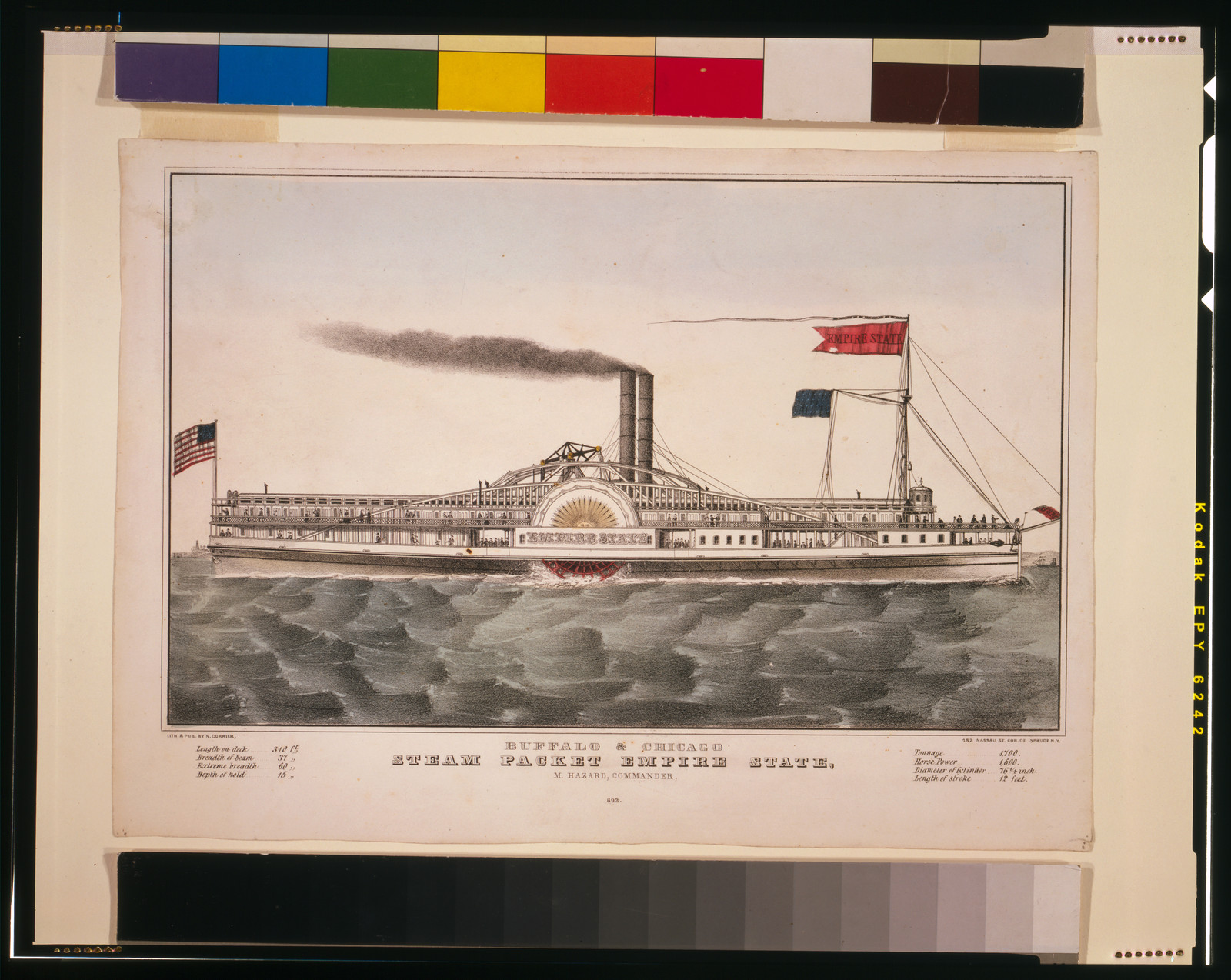 Buffalo & Chicago steam packet empire state: M. Hazard, Commander, [New York] : N. Currier, [between 1835 and 1856] — antique lithograph