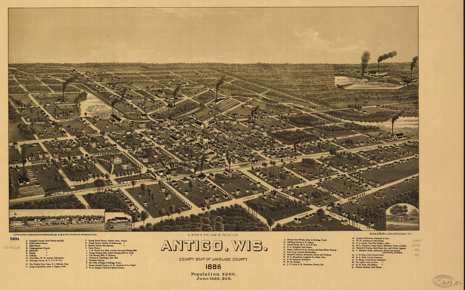Antigo, Wisconsin, 1886, 1886 — antique map