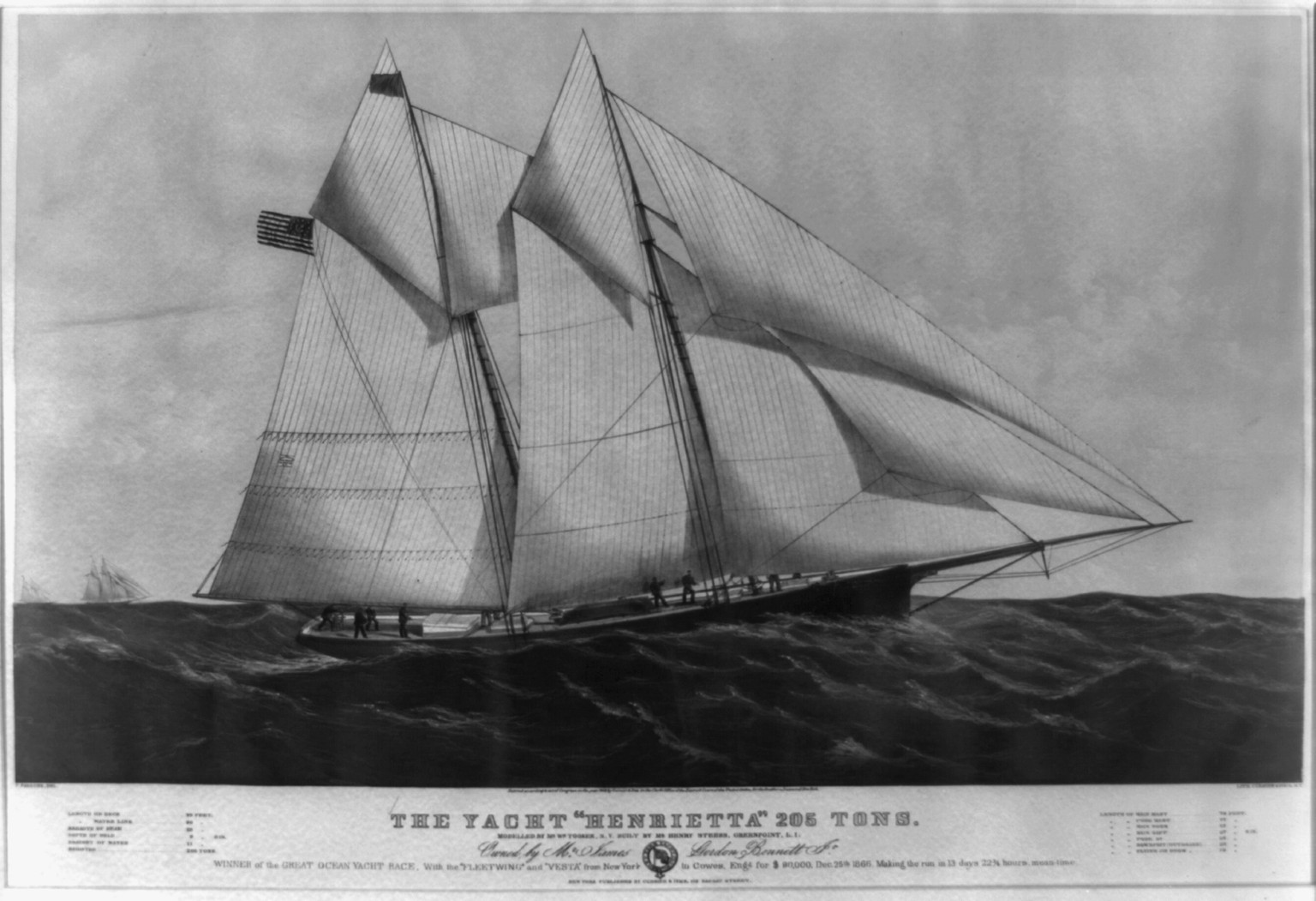 Vintage Nautical Print - The yacht Henrietta 205 tons: modelled by Mr — historic print
