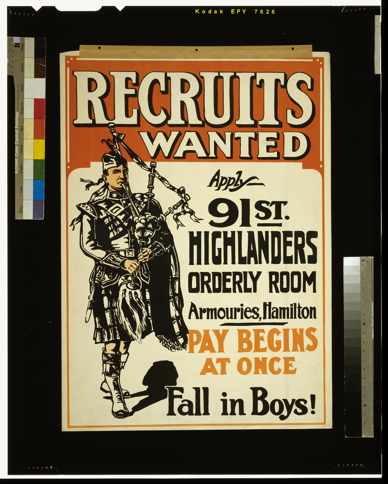 Recruits wanted ... fall in boys!, 1914 — vintage poster