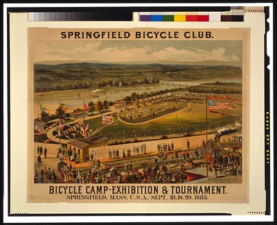 Springfield Bicycle Club--Bicycle Camp-Exhibition & Tournament, Springfield, Mass, U.S.A., Sept. 18, 19, 20, 1883 / lith. of Milton Bradley, & Co., Springfield, Mass.