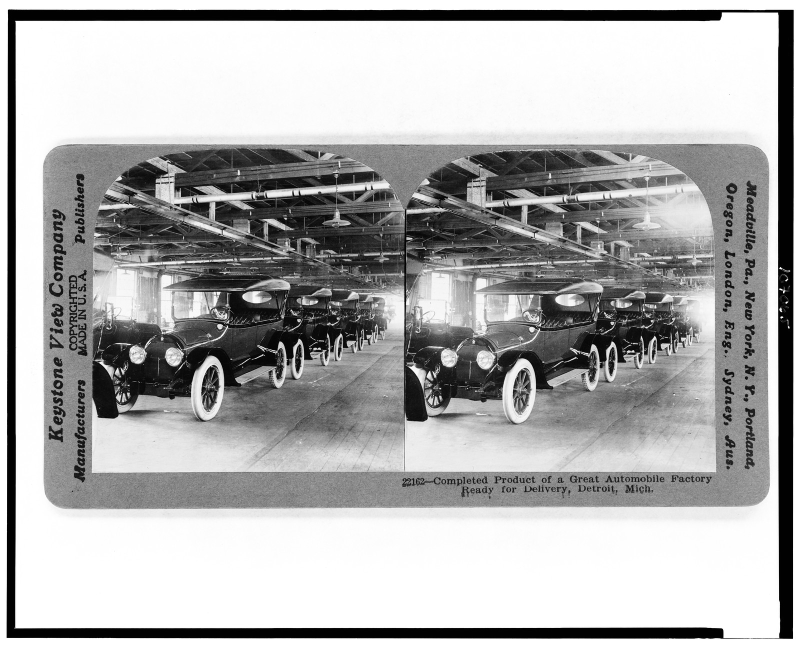 Completed product of a great automobile factory ready for delivery, Detroit, Mich., Meadville, Pa. : Keystone View Company, manufacturers, publishers, 1917. — historic photograph