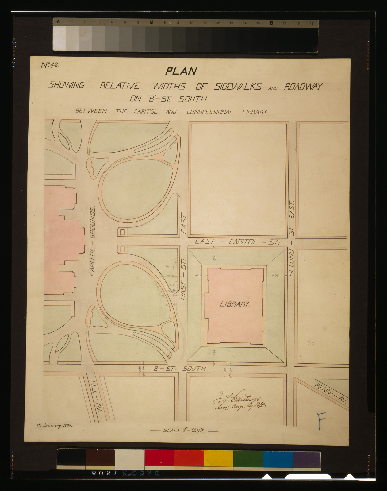 [Library of Congress, Washington, D.C. Plan showing roadway and sidewalk widths], and Engineering (ADE) Drawings" (http://www.loc.gov/rr/print/res/103_ade.html)." — historic drawing