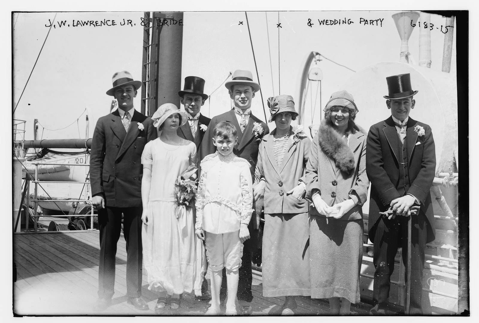 J.W. Lawrence Jr. & bride & wedding party, n/a — historic photograph