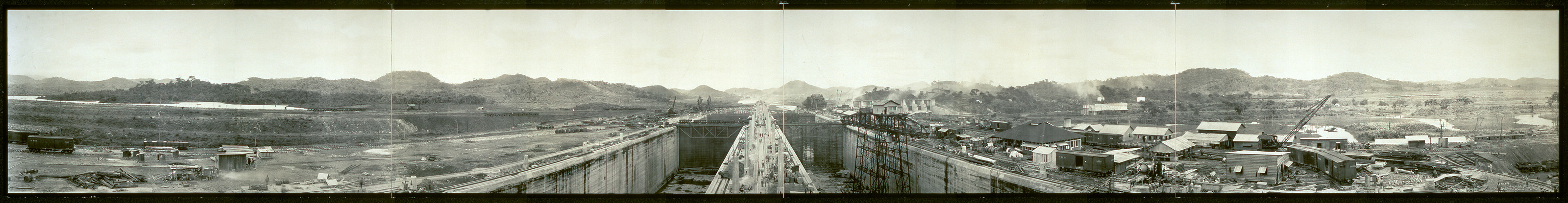 Panoramic view of Miraflores Locks, Panama Canal — historic image