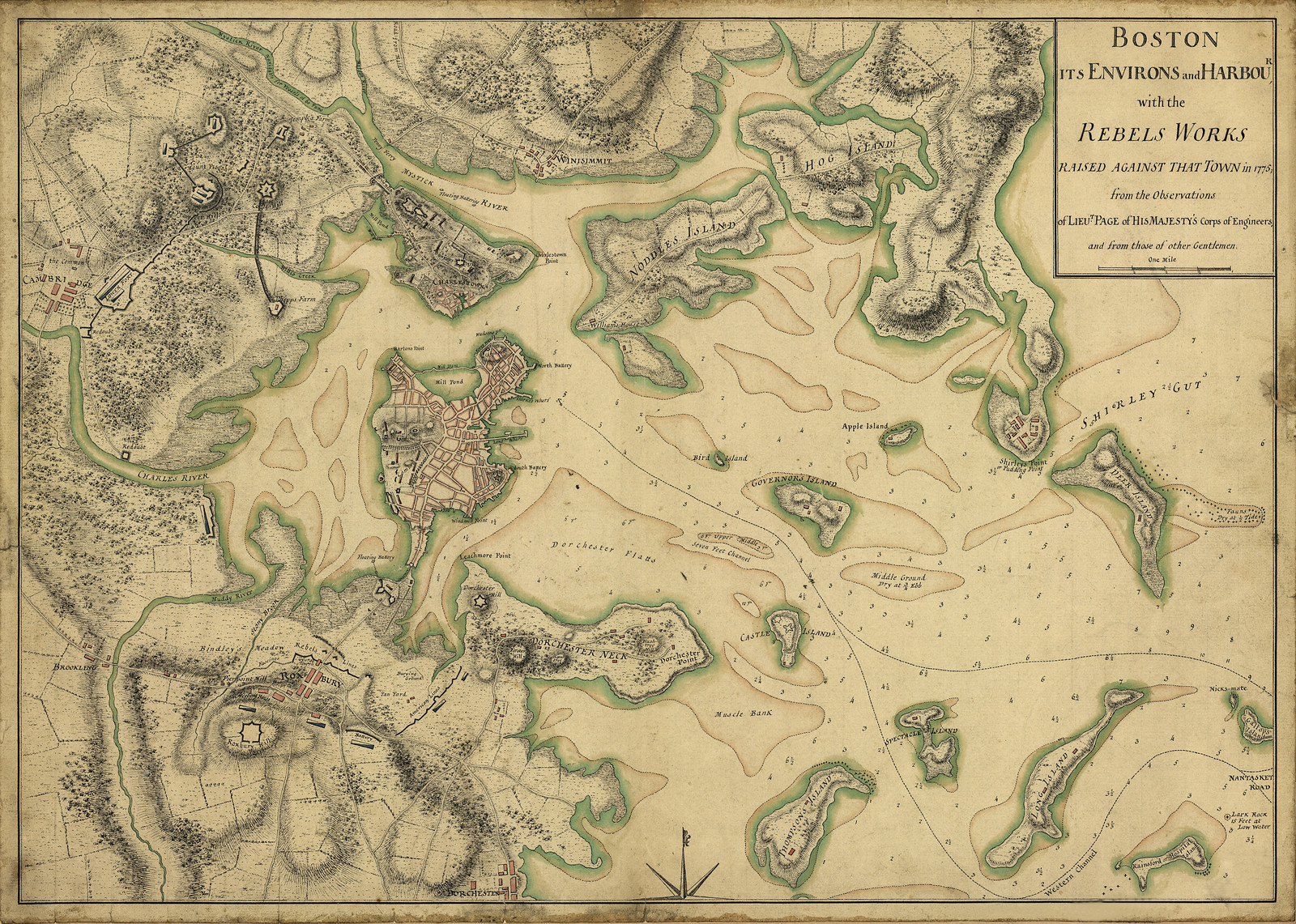 Boston and Environs, Massachusetts, 1775, 1775 — antique map