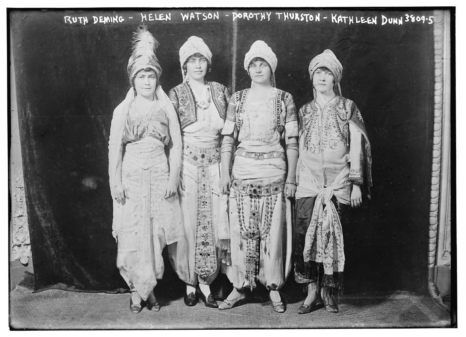 In costume: Ruth Deming, Helen Watson, Dorothy Thurston, Kathleen Dunn, n/a — historic photograph
