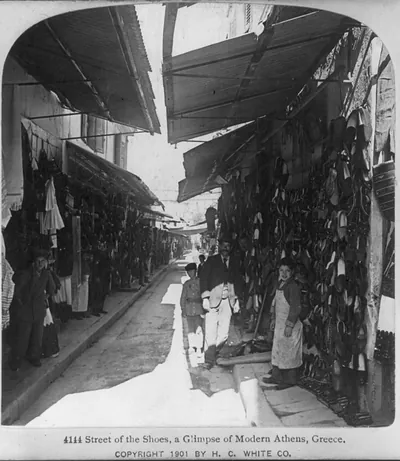 Street of the shoes, a glimpse of modern Athens, Greece
