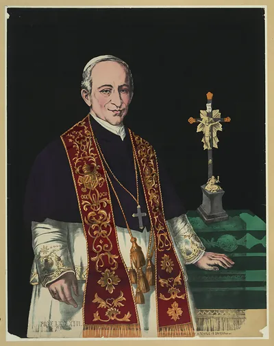 Pope Leo XIII in papal vestments, color lithograph print