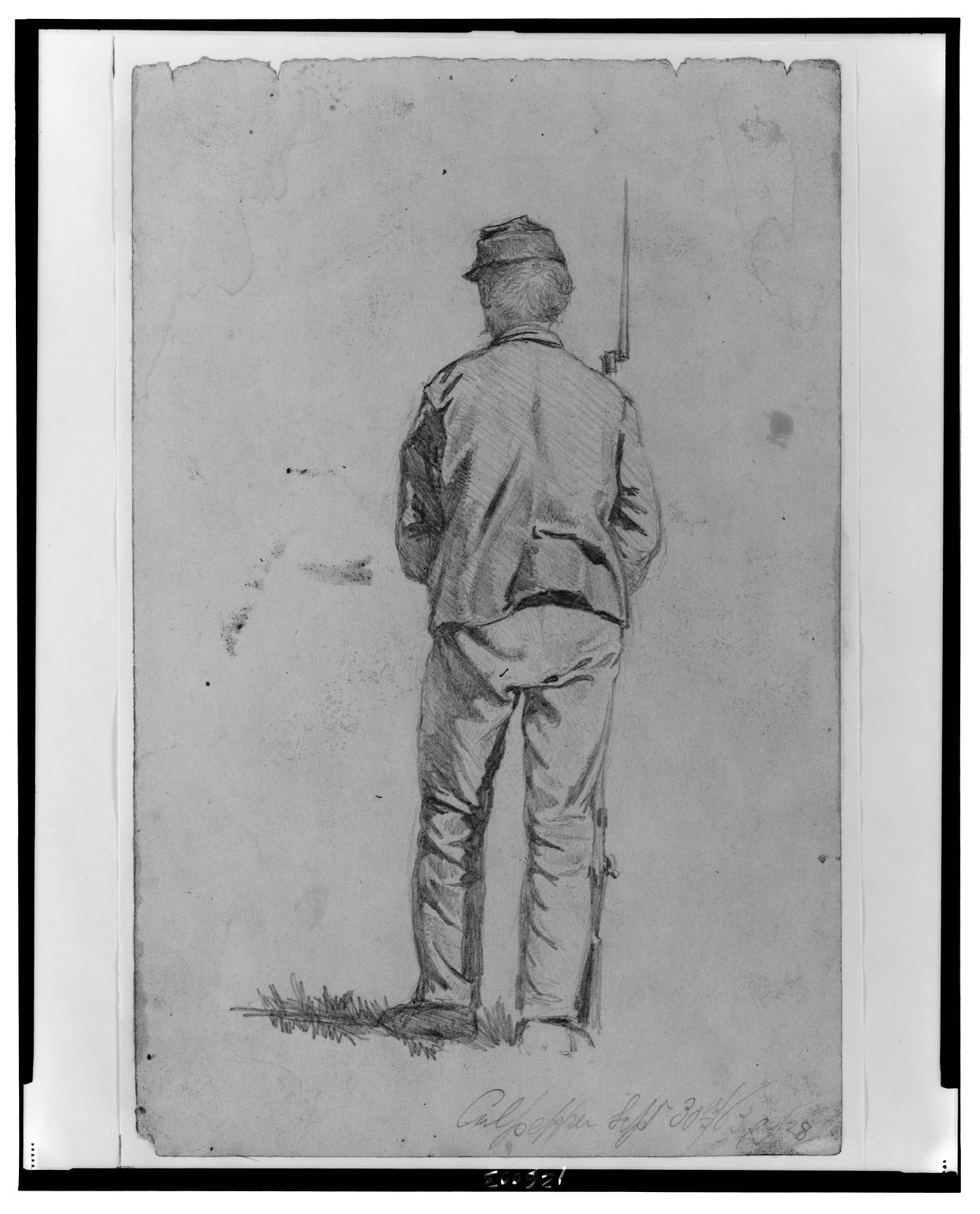 [Infantryman on guard--Culpeper Court House, Va.], 1863 Sept. 30. — historic drawing