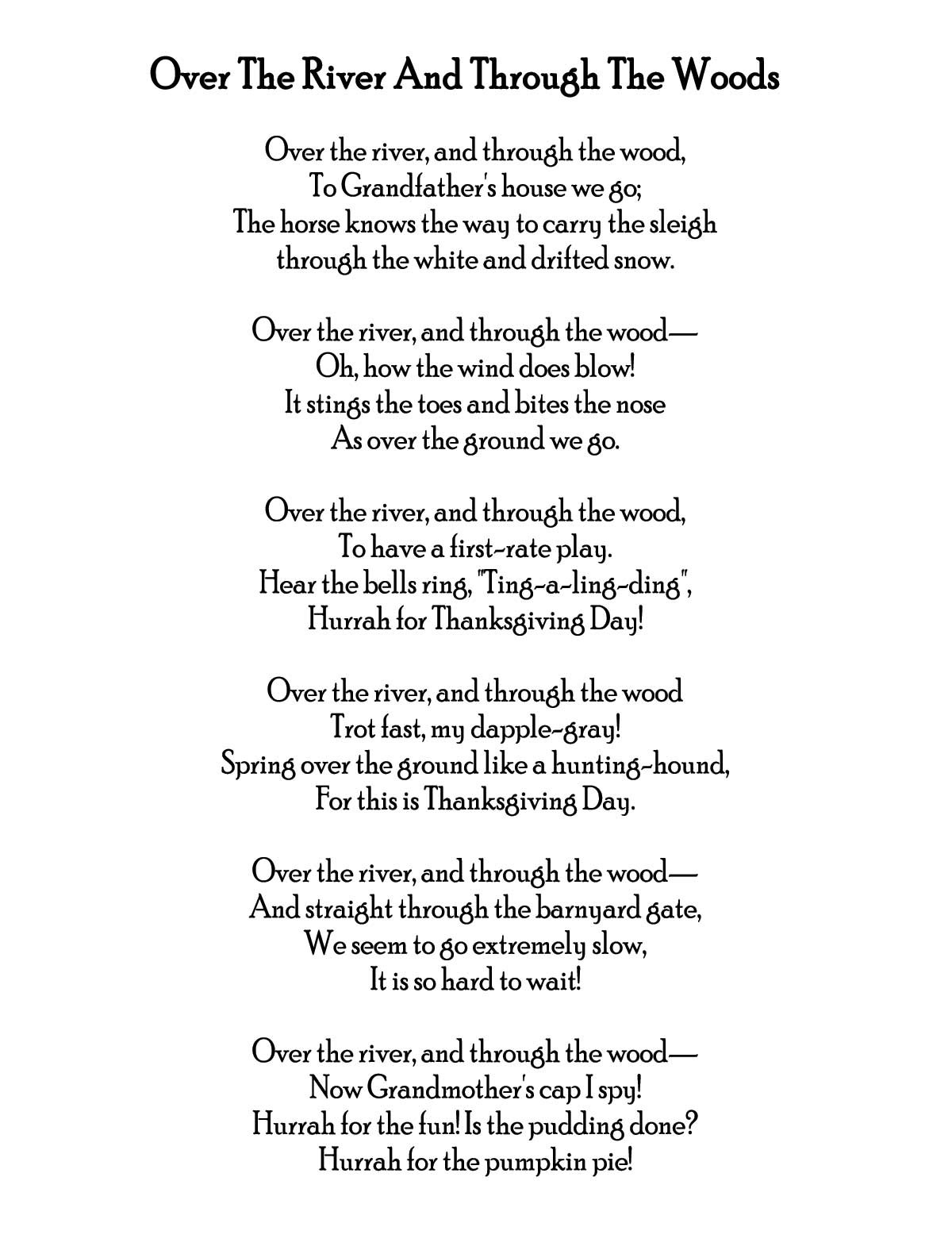 Over the River and Through the Wood, printed poem text — historic print