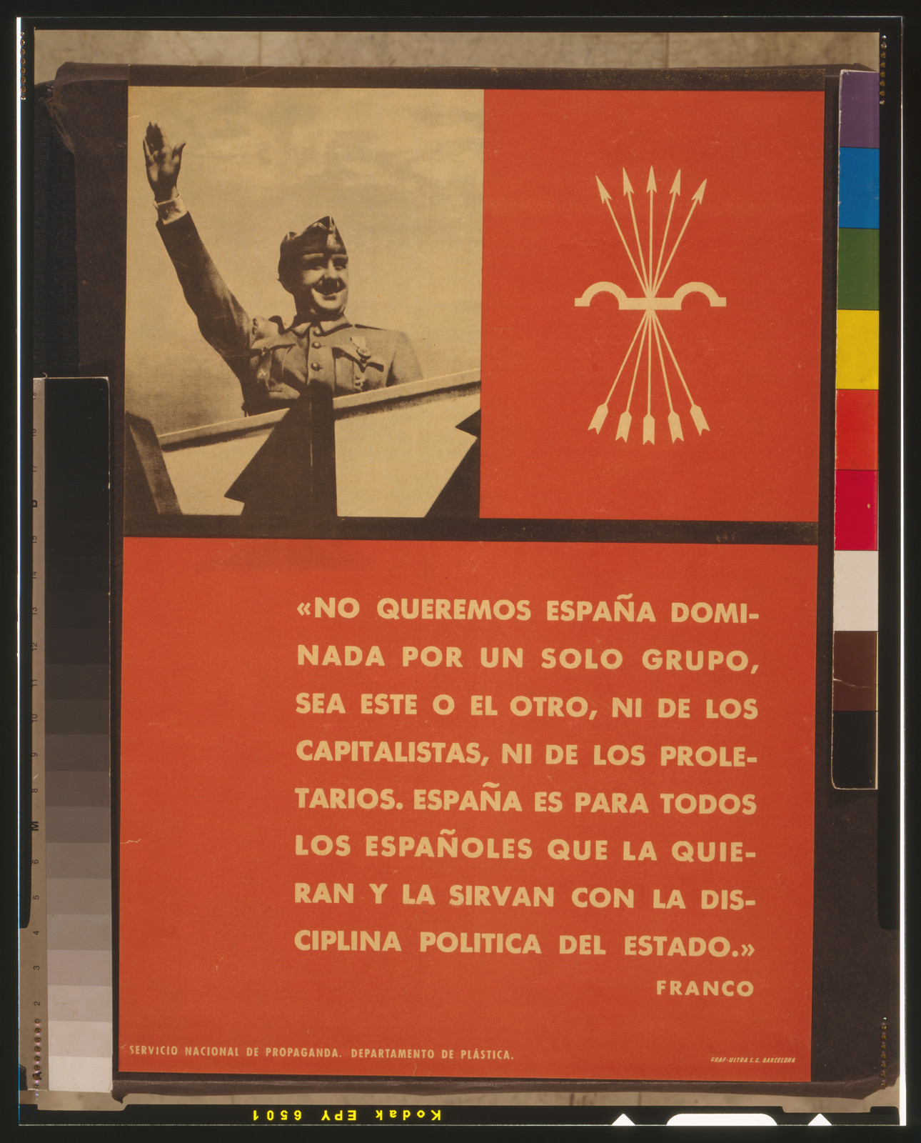 No queremos Espaa dominada por un solo grupo, sea este o el otro, ni de los capitalistas, ni de los proletarios ..., Sevilla : Servicio Nacional de Propaganda, [1939] — vintage poster