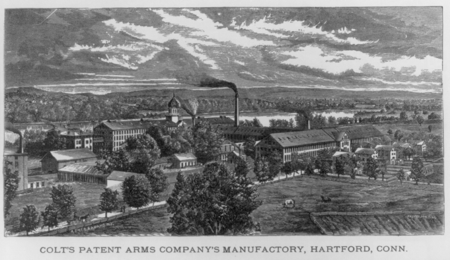 Colt's Patent Arms Company's Manufactory, Hartford, Conn., 1876 — antique engraving