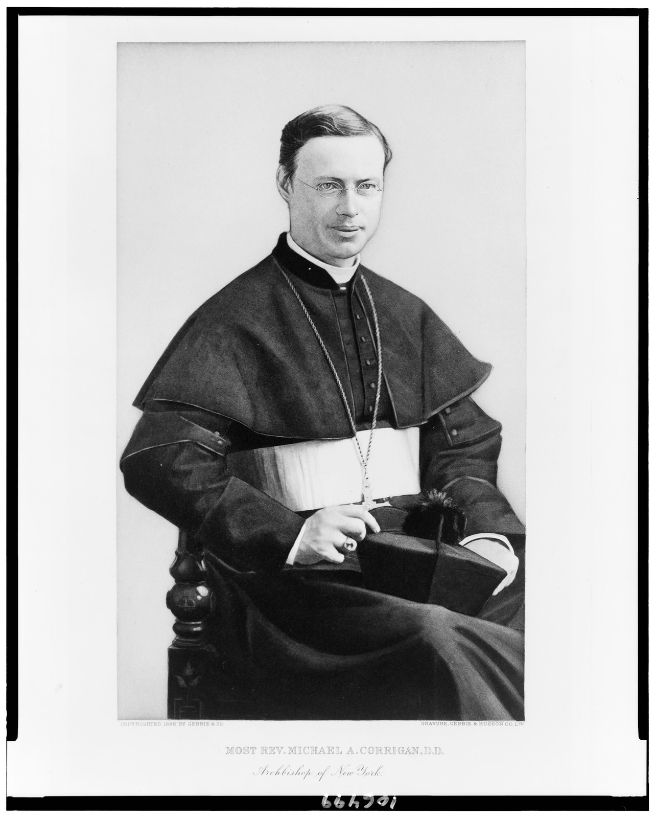 Most Rev. Michael A. Corrigan, D.D., Archbishop of New York / Gravure, Gebbie & Husson Co., Ltd., c1888. — historic print