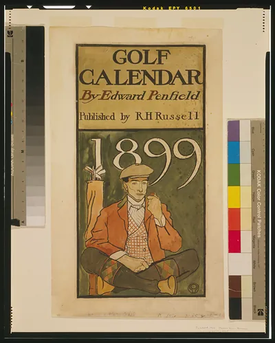 [Golfer seated by clubs]