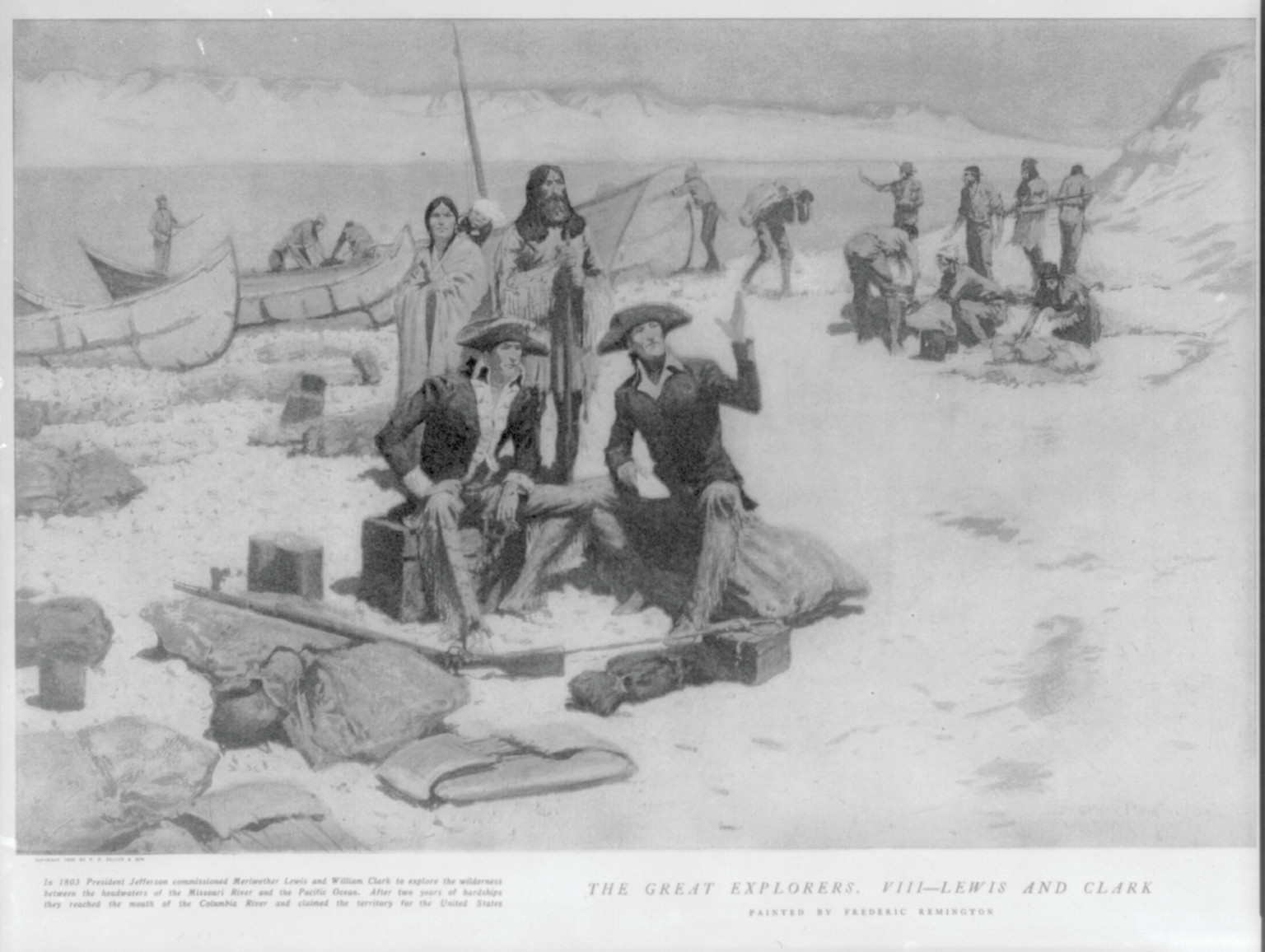 [Lewis and Clark at the mouth of the Columbia River] 1805 — historic print