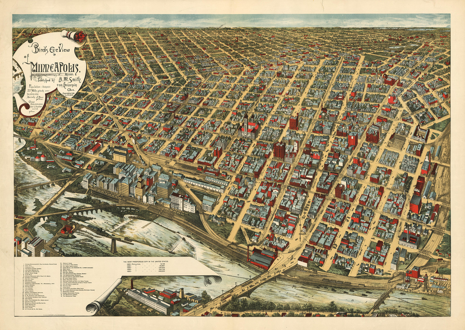 MN Minneapolis 1891 MAP, 1891 — antique map
