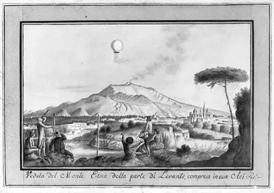 [Balloon above crater of Mount Etna. Sicily, ca. 1800]