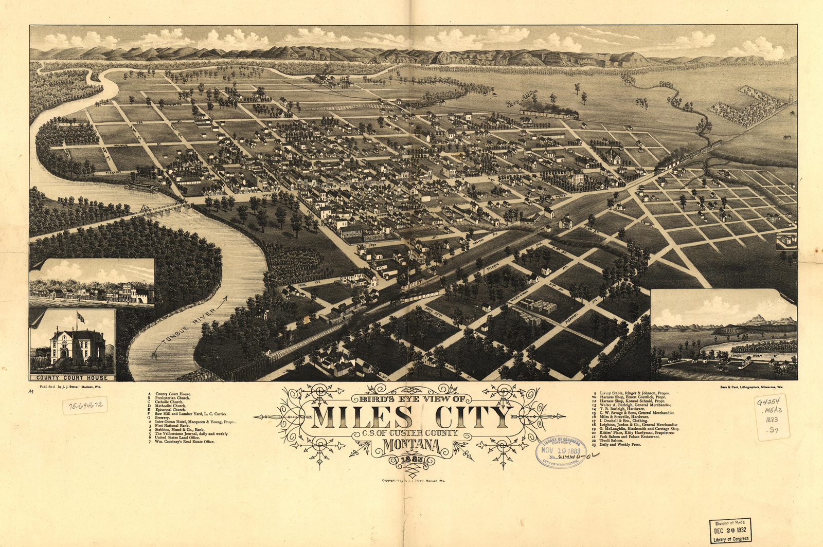 Miles City, Montana, 1883, 1883 — antique map