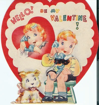 Hello! Be My Valentine! Die-cut heart card with children