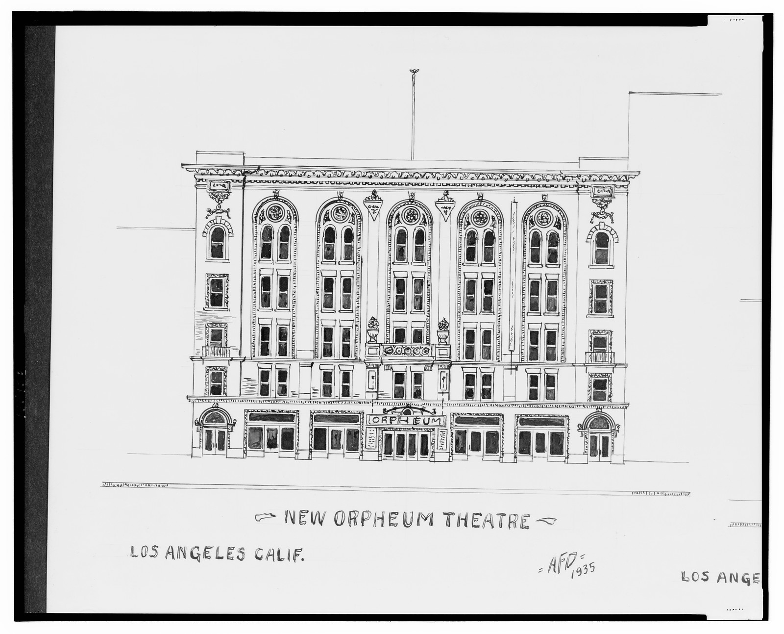 [New Orpheum Theatre and Orpheum Theatre (Modern Vaudeville), Los Angeles, California] / AFD 1935., And Engineering (ADE) Drawings — vintage poster