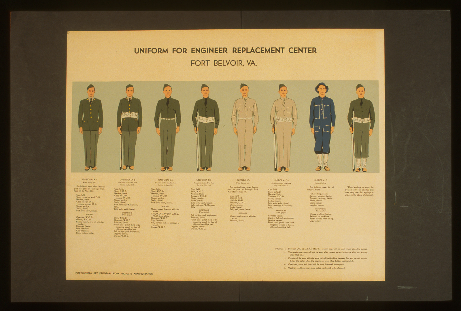 Uniform for engineer replacement center Fort Belvoir Va., 1941 — vintage poster
