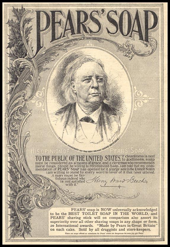 Pears' Soap advertisement with Henry Ward Beecher portrait — historic image