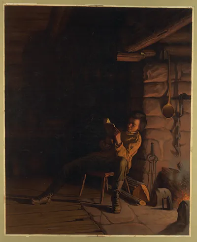 The Boyhood Of Lincoln - An Evening In The Log Hut