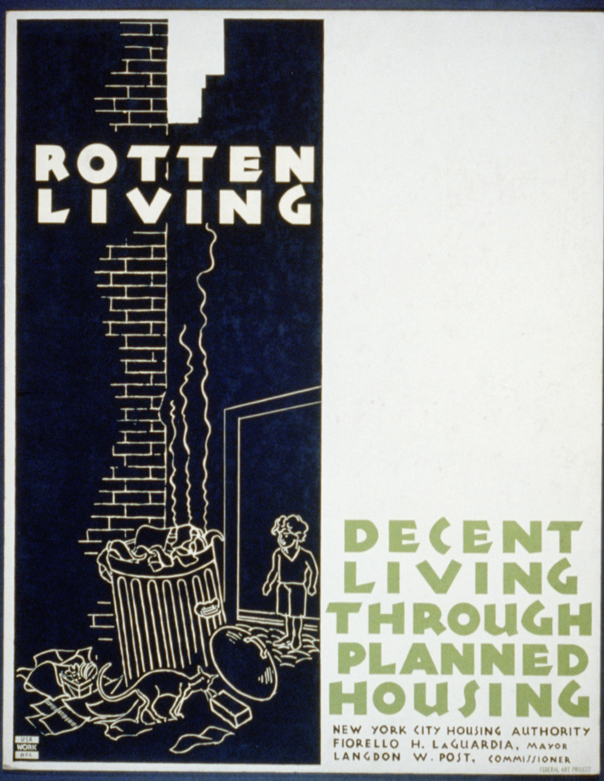 Rotten living Decent living through planned housing., 1936 — vintage poster