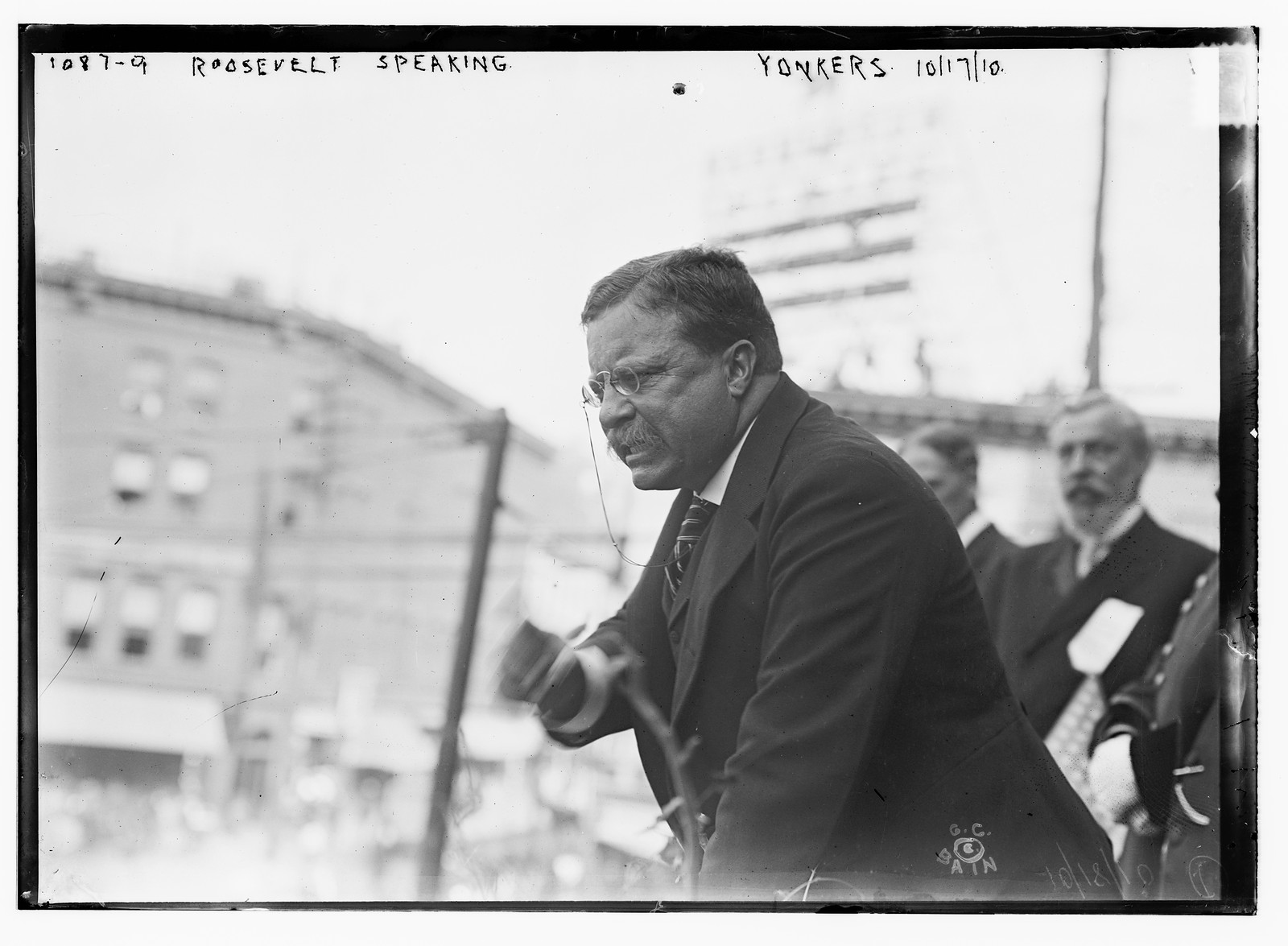 Roosevelt speaking outside, Yonkers, NY, n/a — historic photograph