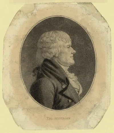 Th: Jefferson, engraved head-and-shoulders portrait facing right