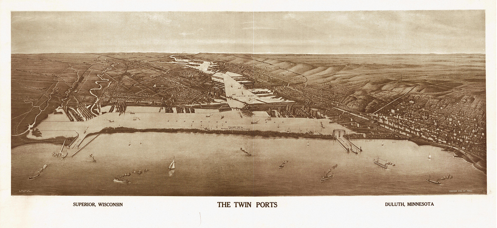WI Superior Duluth MAP, 1915 — antique map